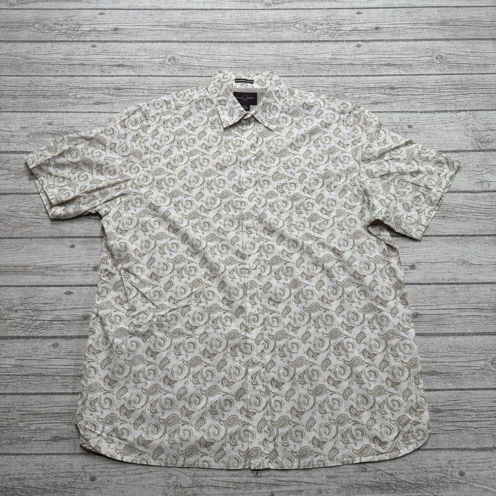 Black Brown Shirt Men's XL White Beige Paisley Short Sleeve Button Down Classic